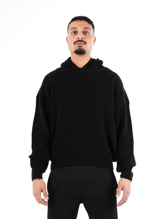 Black Knitted Hoodie