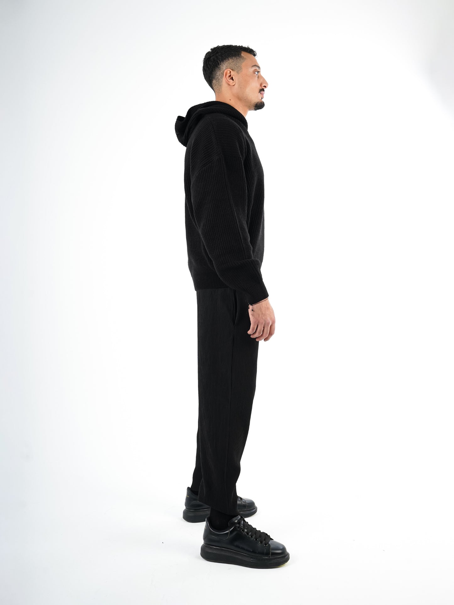 Black Knitted Hoodie