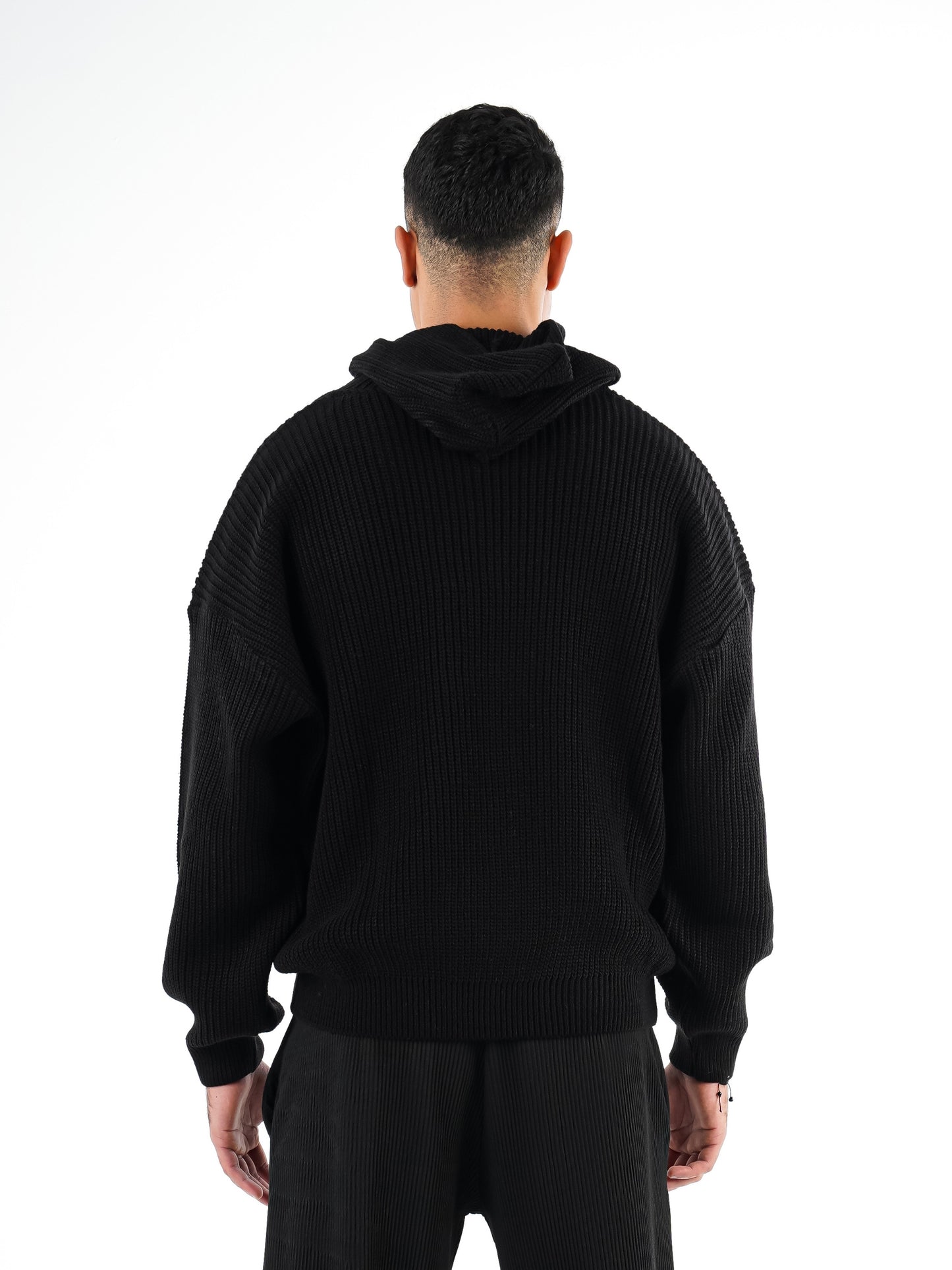 Black Knitted Hoodie